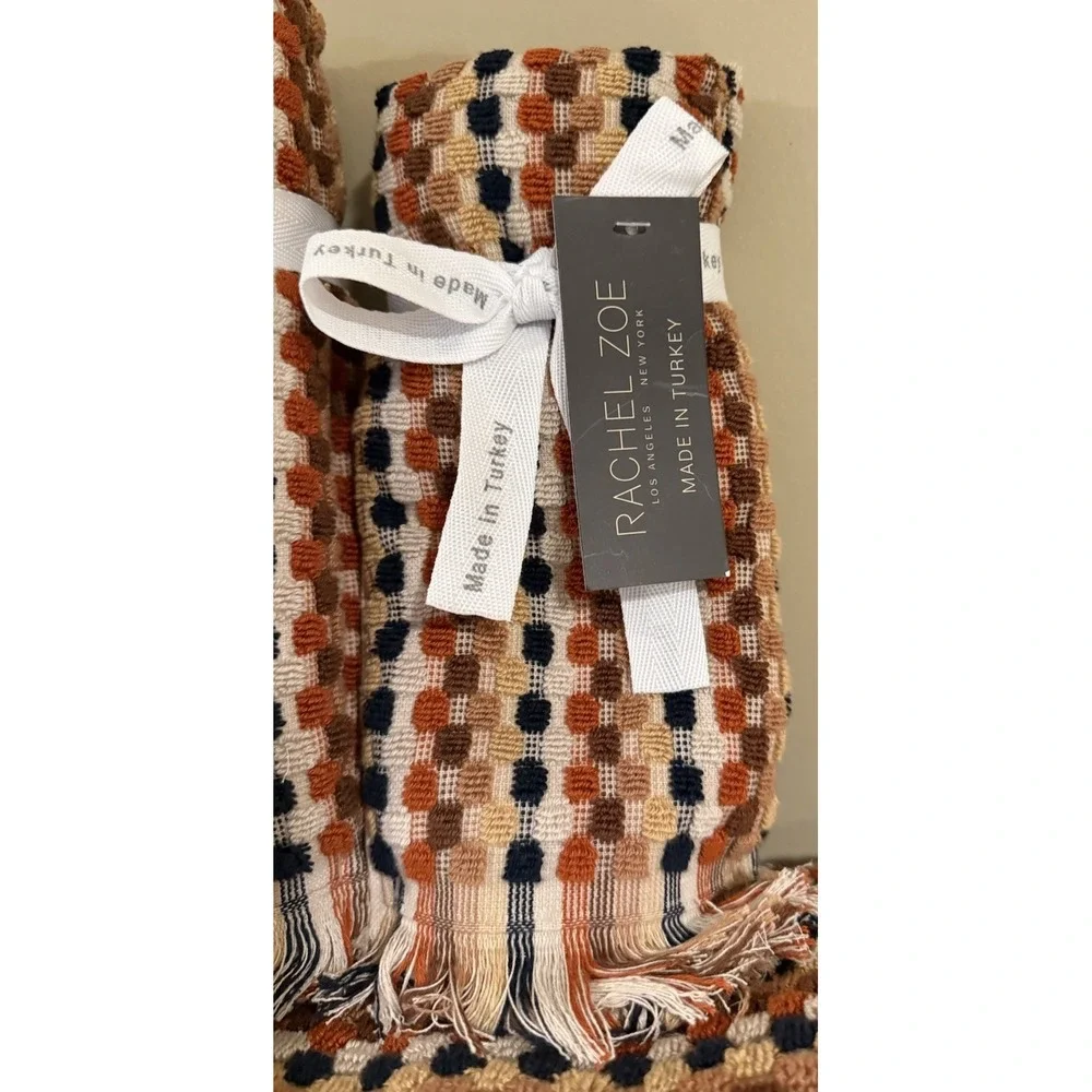 Rachel Zoe Bath Towel Set Brown Dotted Stripe Soft Cotton 6 Pc NEW